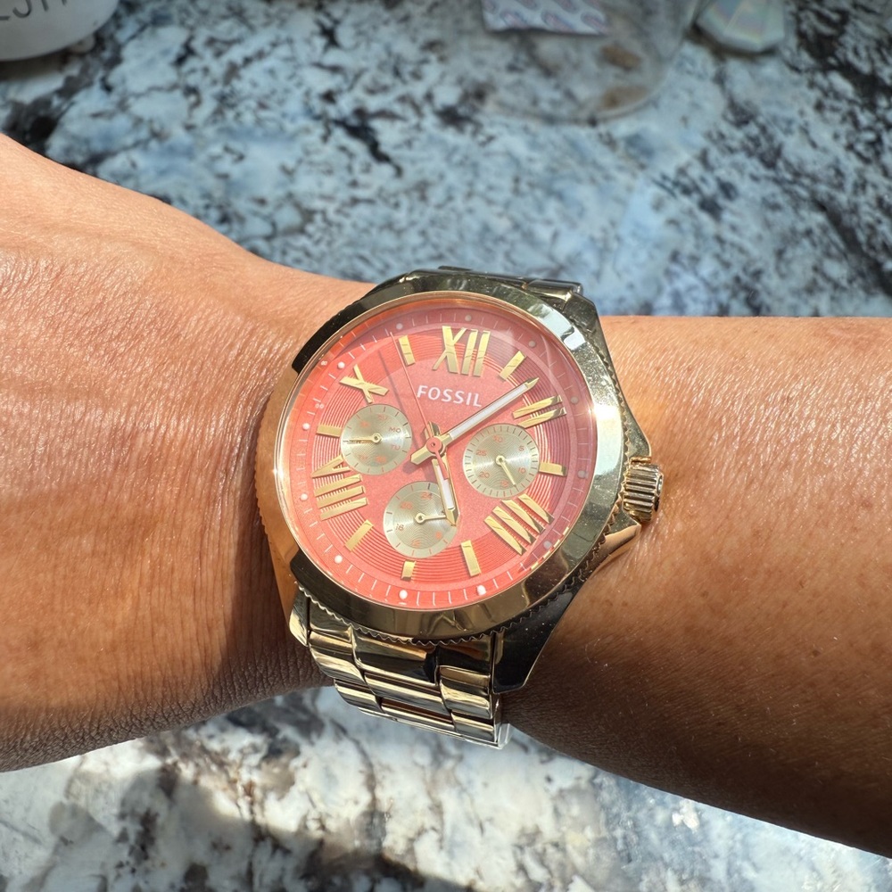 Fossil Gold Watch with Orange Face